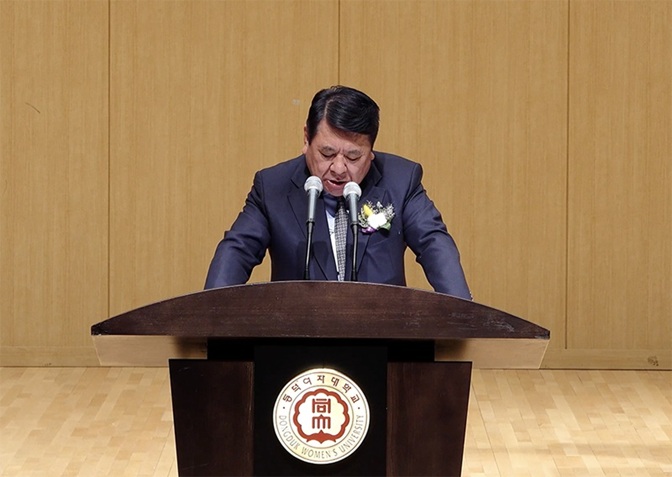 ▲ 기념사하는  조원영 동덕학원 이사장.ⓒ동덕여대