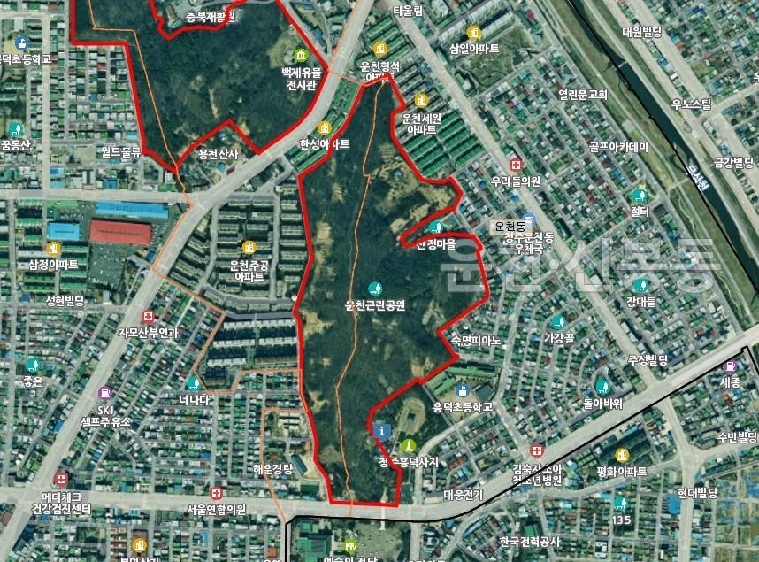 ▲ 운천근린공원 사업위치도.ⓒ청주시