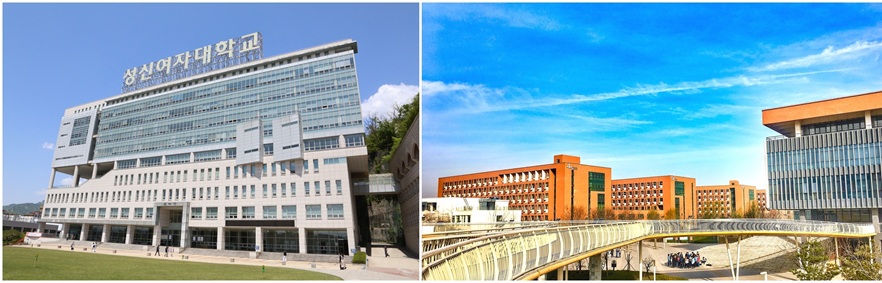 ▲ 성신여자대학교(왼쪽)와 중국 하북전매대학교 전경.ⓒ성신여대
