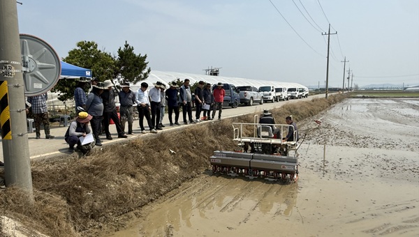 ▲ 부여군이 고령화와 인력난에 대응해 벼 ‘무논직파’ 기술 보급에 나섰다.ⓒ부여군