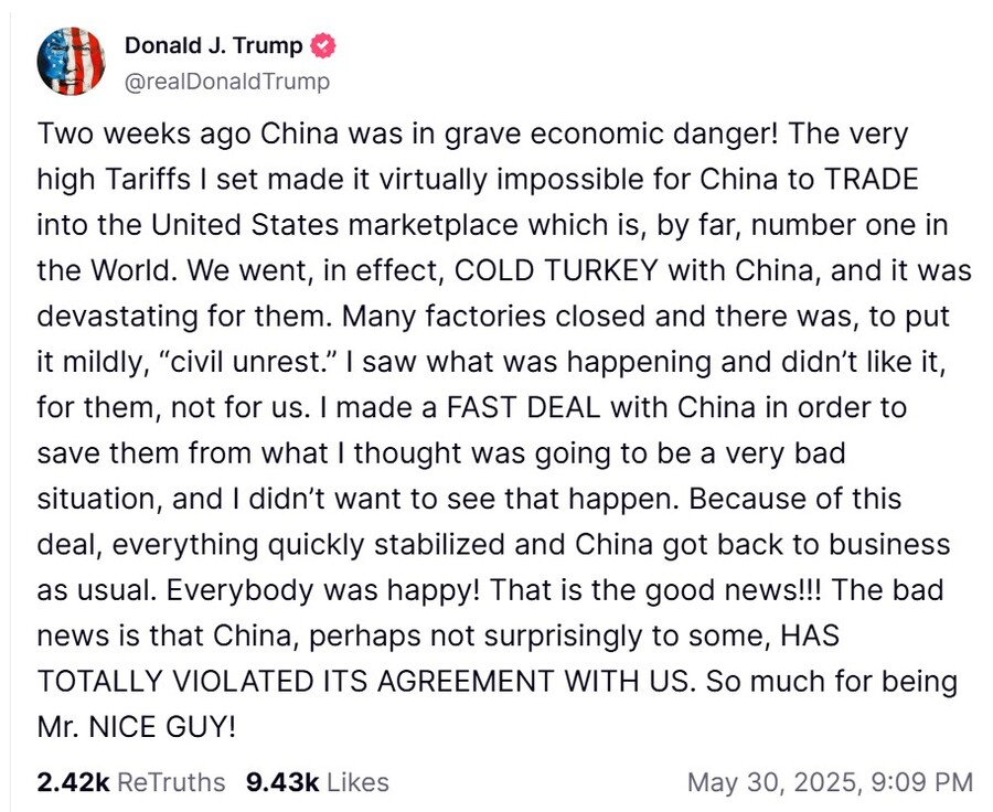 ▲ ⓒ트루스소셜 캡쳐.