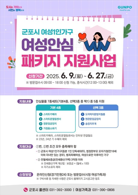 ▲ 군포시 ‘여성 1인가구 여성안심 패키지 지원사업’ 포스터. ⓒ군포시 제공
