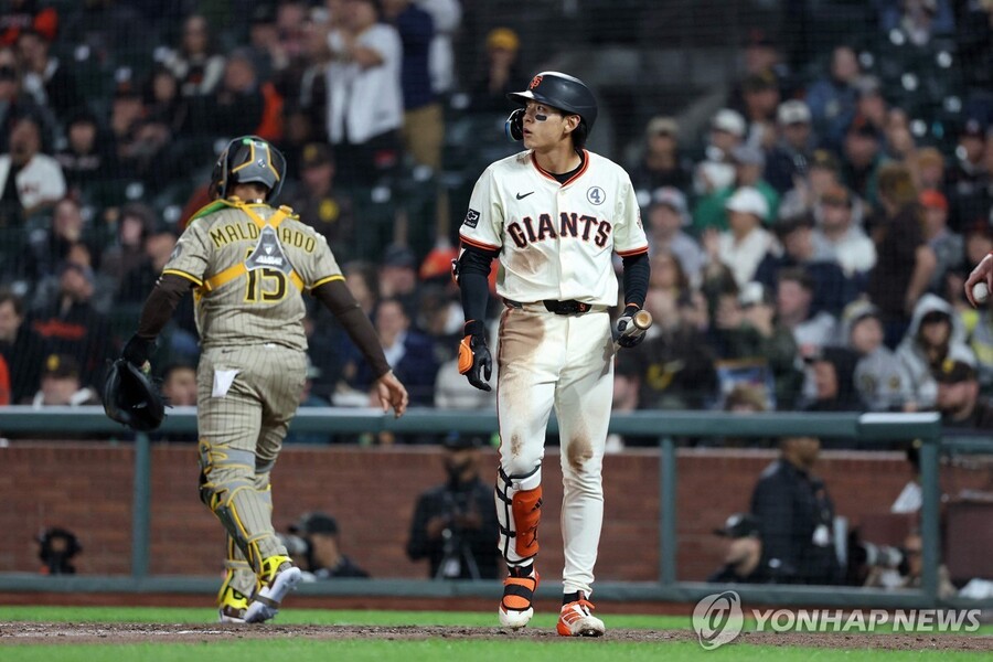 ▲ 샌프란시스코 이정후가 샌디에이고를 상대로 3삼진을 당하는 굴욕을 당했다.ⓒ연합뉴스 제공