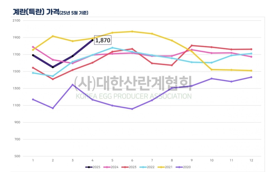 ▲ 특란 10구 가격 연도별 비교 그래프ⓒ대한산란계협회