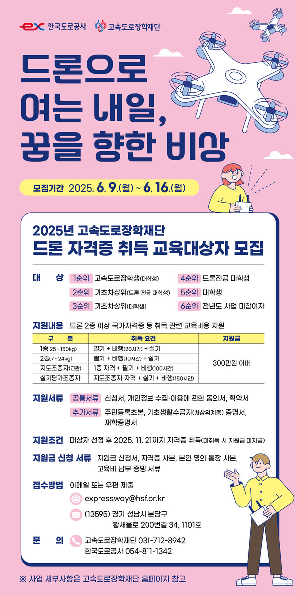 ▲ 드론 자격 취득 교육생 모집 공고문. ⓒ한국도로공사