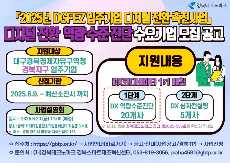 ▲ 대구경북경제자유구역청(DGFEZ, 청장 김병삼)은 디지털 전환을 통한 입주기업의 산업 경쟁력 강화를 위해 ‘DGFEZ 입주기업 디지털 전환 촉진사업’을 추진한다.ⓒ대경경자청