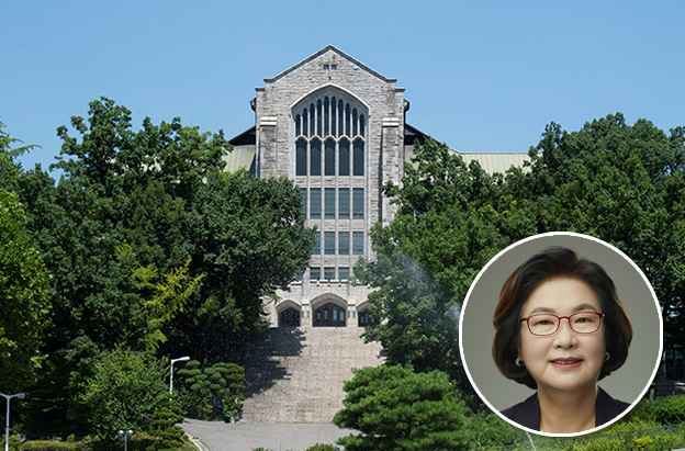 ▲ 이화여자대학교 전경. 오측 하단은 이향숙 총장.ⓒ이화여대