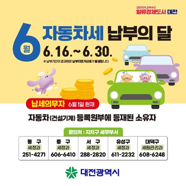 ▲ 2025년도 제1기분 자동차세 부과 안내 포스터.ⓒ대전시