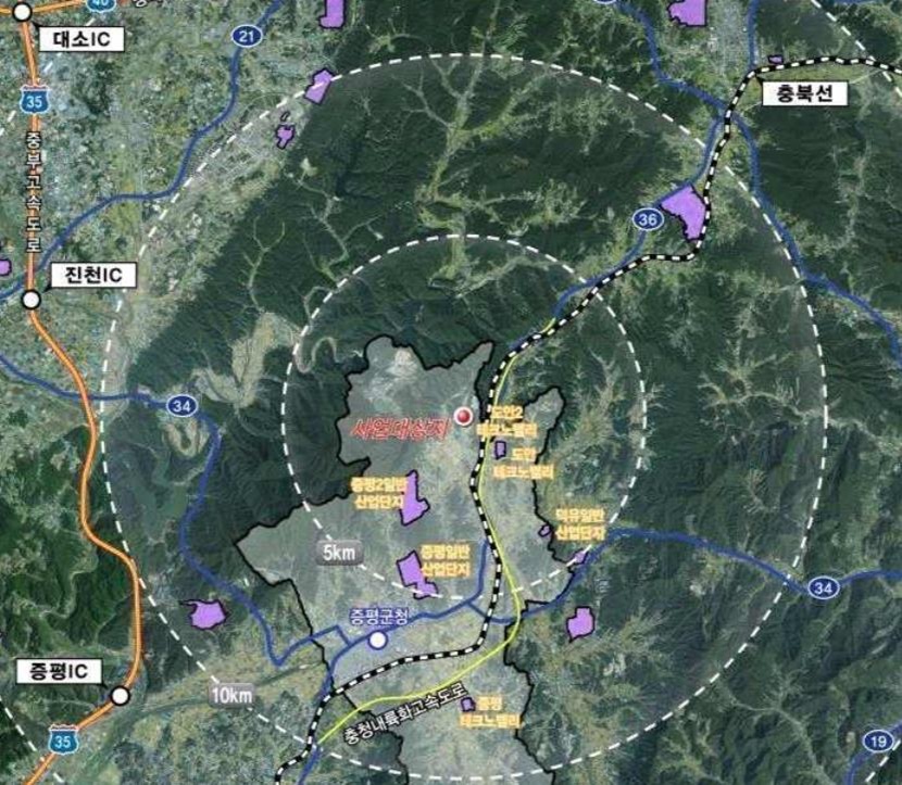 ▲ 증평군 도안면 송정리 일원 77만2134㎡ 규모 증평3일반산업단지 위치도.ⓒ충북도