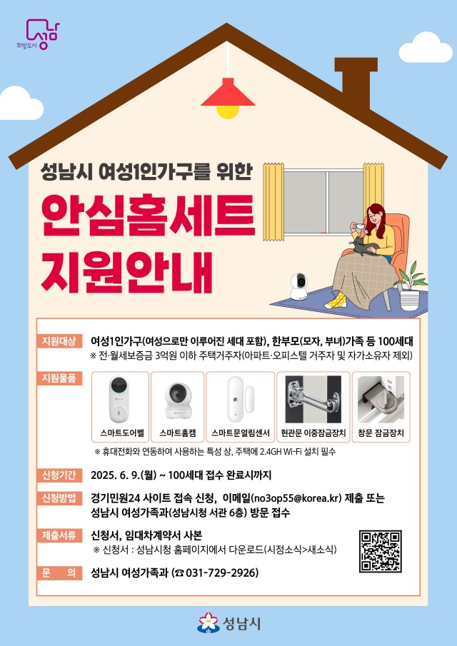 ▲ 성남시 여성 1인가구 안심 홈세트 지원 포스터. ⓒ성남시 제공