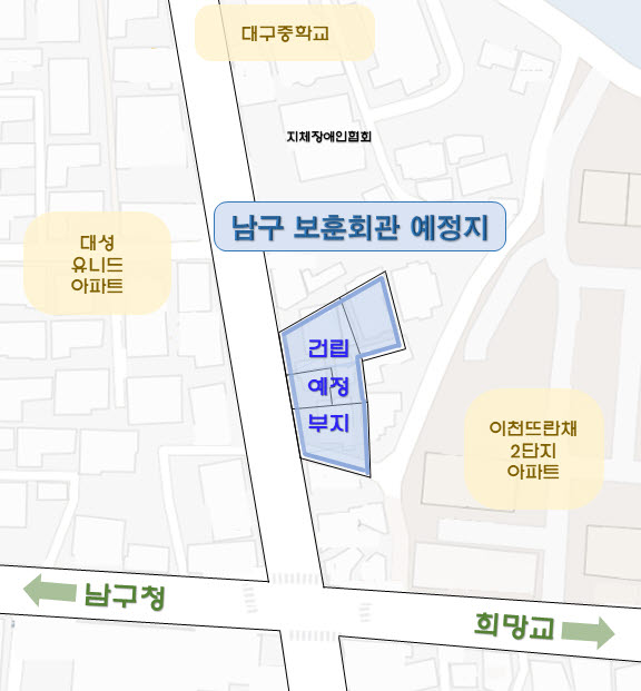 ▲ 남구 보훈회관 예정지 위치도.ⓒ남구청