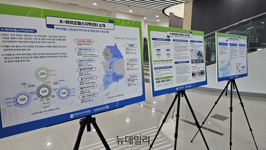 ▲ 13일 청주 오송 충북바이오산학융합원에 들어선 ‘K-바이오헬스 지역센터’소개 및 사업 내용.ⓒ뉴데일리