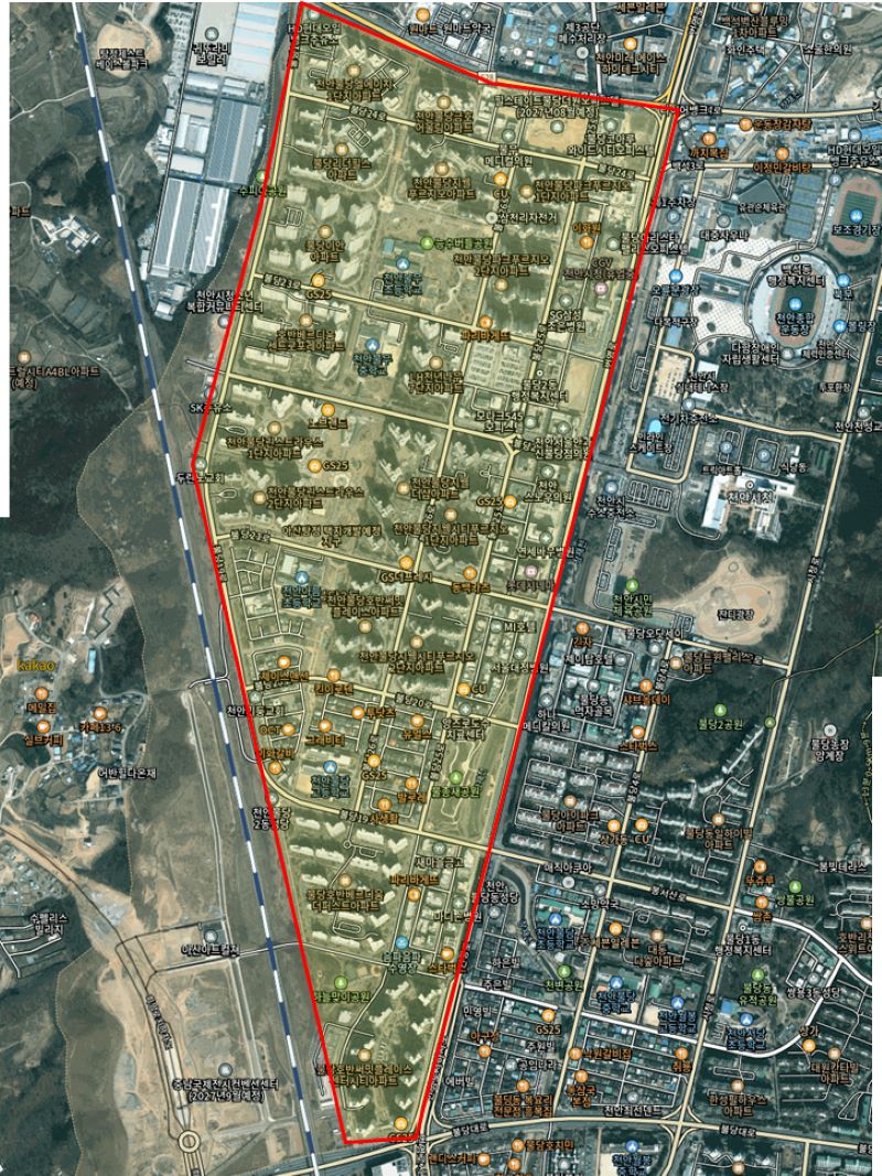 ▲ 쌍용증설배수지와 배수관로 신설로 오는 18~19일 통수되는 불당동 지역.ⓒ천안시