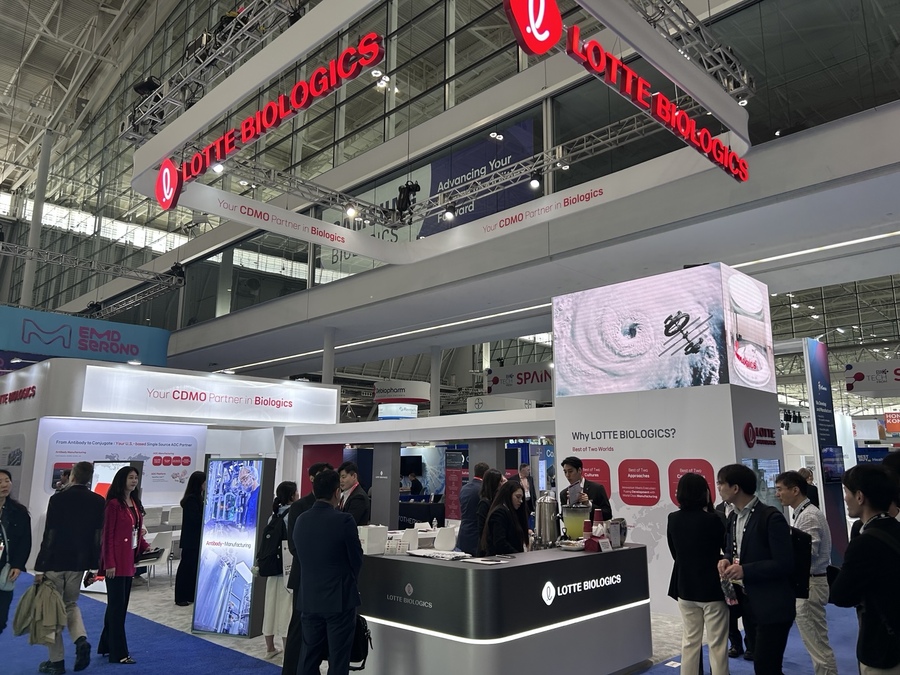 ▲ 롯데바이오로직스가 바이오USA에 부스를 차리고 위탁생산 수주활동을 벌인다. ⓒ조희연 기자