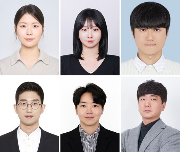 ▲ 윗줄 왼쪽부터 시계방향으로 성신여대 미래응용과학학과 김서현 석사과정생, 동국대 미래전지융합공학과 김정현 석사과정생, 한양대 응용화학과 박보근 석사과정생, 한양대 김병현 교수, 동국대 최민재 교수, 성신여대 한혁진 교수.ⓒ성신여대