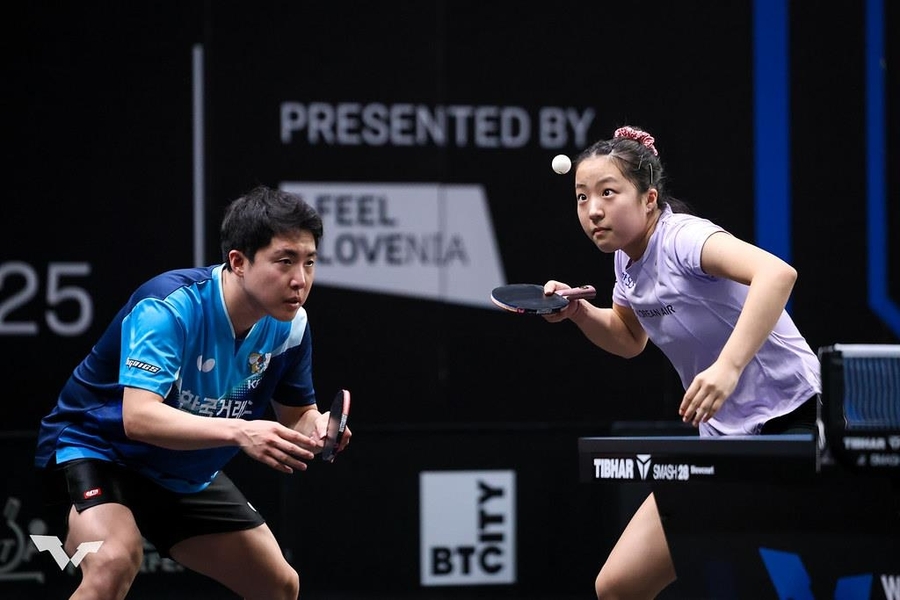 ▲ 신유빈-임종훈 조가 WTT 스타 컨텐더 류블랴나 2025 혼합복식에서 우승을 차지했다.ⓒWTT 제공
