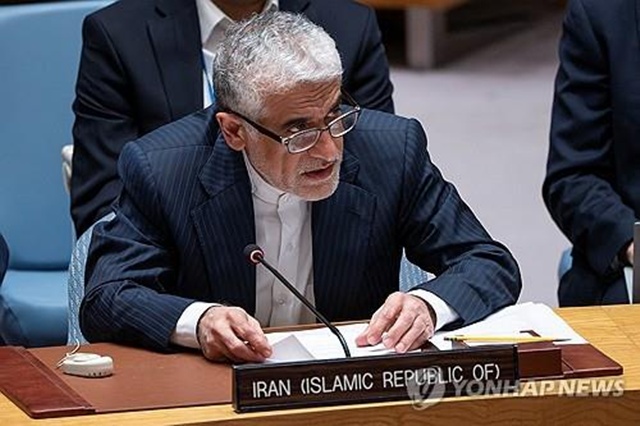 ▲ 발언하는 아미르 사에이드 이라바니 주유엔 이란대사. 로이터=연합뉴스. ⓒ연합뉴스