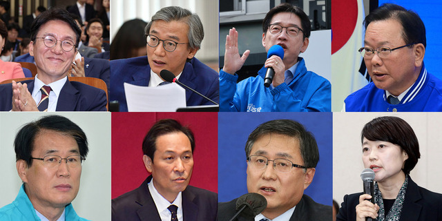 ▲ 김민석(윗줄 왼쪽부터), 전재수, 김경수, 김부겸, 권오을, 우상호, 김성환, 한성숙. ⓒ뉴데일리