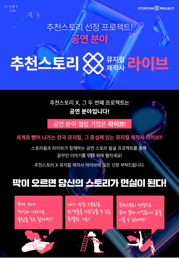 ▲ '스토리움 추천스토리 X 뮤지컬 제작사 라이브' 모집 공고.ⓒ스토리움