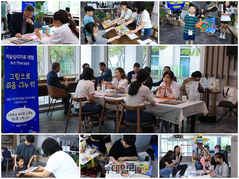▲ ‘미술치료 심리상담’에는 한국통합심신치유학회와 한국마인드풀예술치유협회 관계자들이 참여해, 학생들과 학부모가 그림을 통해 정서적 안정을 찾고 가족 간 소통을 경험하는 시간을 가졌다.ⓒ다원