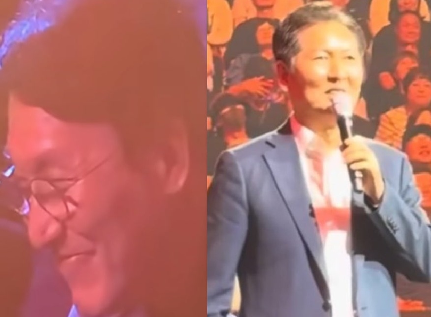 ▲ '더파워풀' 공연에 등장한 김민석 국무총리 후보자(좌)와 정청래 더불어민주당 의원.ⓒ온라인 커뮤니티 캡처