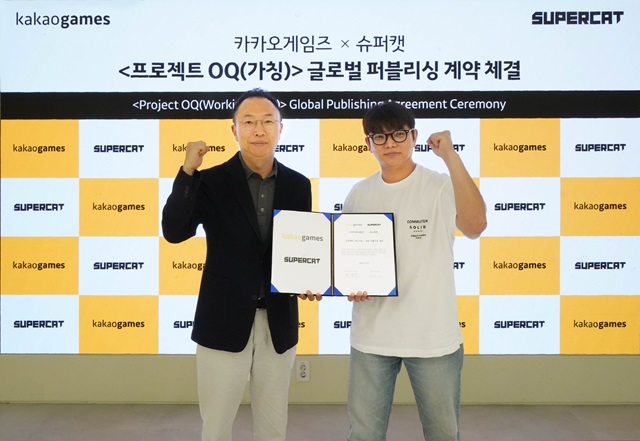 ▲ 카카오게임즈 한상우 대표(좌), 슈퍼캣 김원배 대표(우).ⓒ카카오게임즈