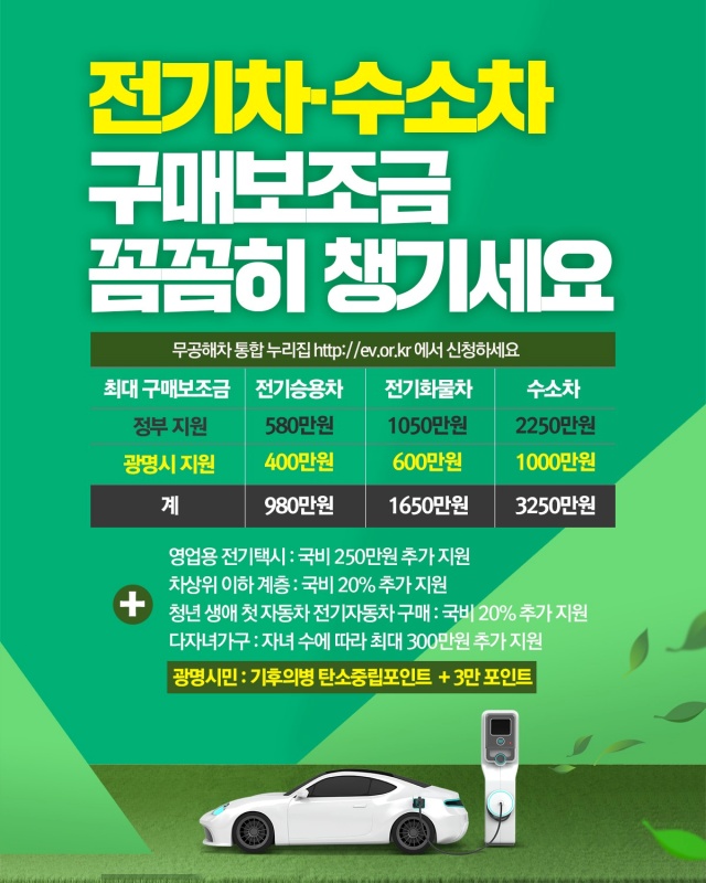 ▲ 광명시 전기차 구매 지원 안내 포스터. ⓒ광명시 제공