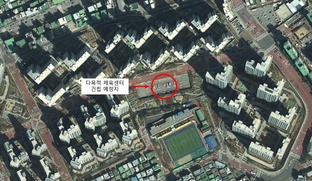 ▲ 성남시 중원구 금광동 1012번지 다목적 체육센터 건립 예정지 표시도. ⓒ성남시 제공