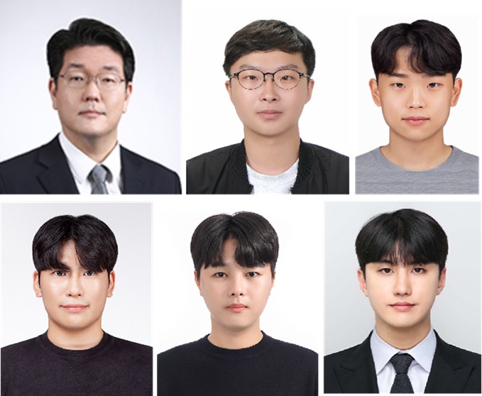 ▲ 기계시스템공학부 연구팀. 윗줄 왼쪽부터 시계방향으로 김도현 교수, 이승민 학생(제1저자), 이찬 석사과정생, 김영빈, 허보석, 김진태 졸업생.ⓒ명지대