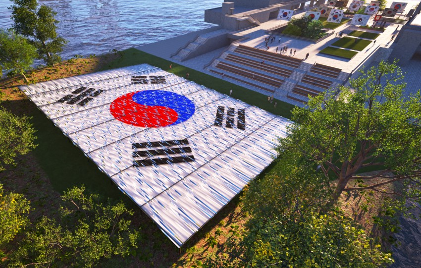 ▲ 서울문화재단 광복 80주년 기념 태극기 설치미술(노들섬) 예시.ⓒ서울문화재단