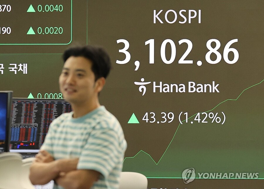 ▲ 8일 서울 중구 하나은행 본점 딜링룸에서 직원들이 업무를 보고 있다. 이날 코스피는 전장보다 12.27포인트(0.40%) 오른 3071.74로 시작해 9시 20분 현재 3100선을 넘어섰다. ⓒ연합뉴스