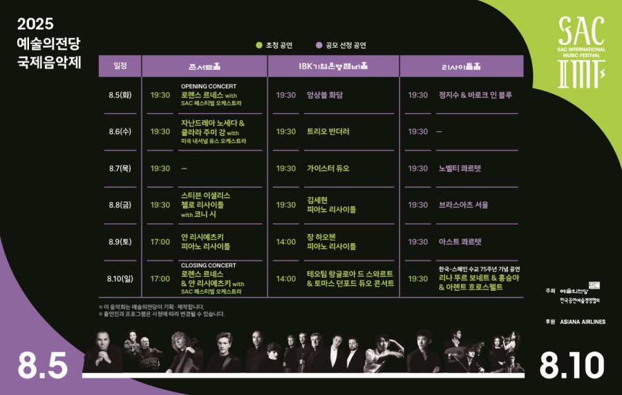 ▲ '2025 예술의전당 국제음악제' 일정.ⓒ예술의전당