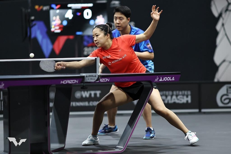 ▲ 임종훈-신유빈 조가 혼합 복식 4강에 진출하며 3주 연속 우승 가능성을 밝혔다.ⓒWTT 제공