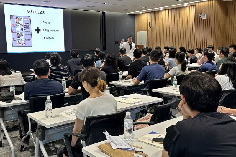 ▲ 순천향대천안병원에서 충청남도 소속 119구급대원을 대상으로 심뇌혈관질환 교육이 진행되고 있다.ⓒ순천향천안병원