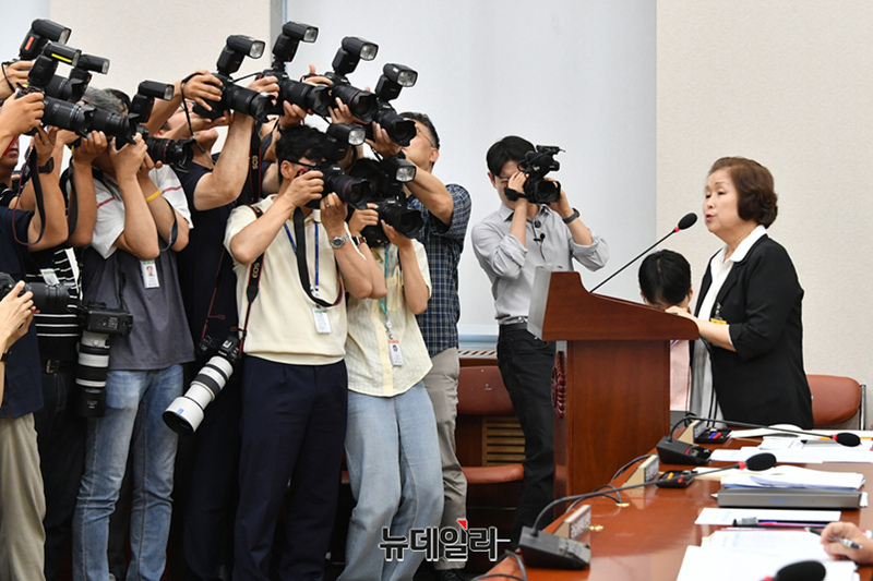 ▲ 손효숙 리박스쿨 대표가 10일 오전 국회에서 열린 교육위원회 리박스쿨 청문회에 출석해 의원 질의에 답변을 하고 있다. ⓒ이종현 기자