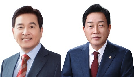 ▲ 국민의힘 경기도당위원장 선거에 출마한 심재철 경기도당위원장(왼쪽)과 김선교 국회의원(여주·양평). ⓒ국민의힘 경기도당 제공
