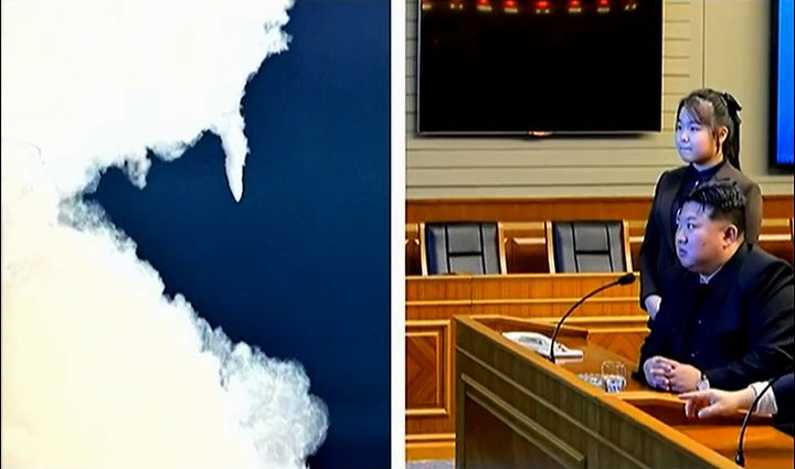 ▲ 북한 김정은이 지난 1월 북한 미사일총국의 신형 극초음속 중장거리 탄도미사일 시험발사를 화상감시체계로 참관하는 모습. ⓒ뉴시스
