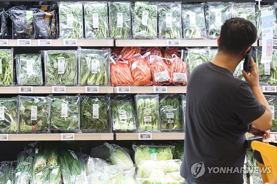 ▲ 폭염ㆍ장마 여파로 채소류 가격이 들썩이고 있는 6일 서울의 한 대형마트에서 시민이 장을 보고 있다. ⓒ연합
