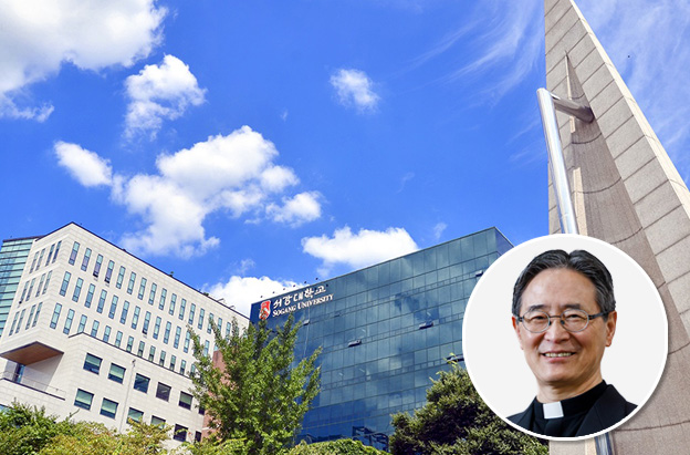 ▲ 서강대학교 전경. 우측 하단은 심종혁 총장.ⓒ서강대