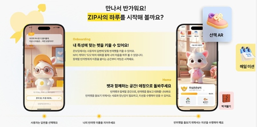 ▲ 떡잎방범대팀이 선보인 증강현실(AR) 기반 인터랙티브 서비스 '집사의 하루'.ⓒ동덕여대