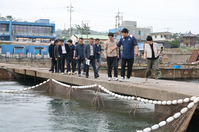 ▲ 이강덕 시장이 지난 16일 구룡포와 장기 지역의 수산 분야 주요 현안 사업 현장을 둘러보고 있다.ⓒ포항시