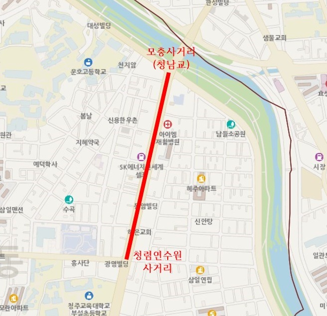 ▲ 청주시는 오는 23일~2026년 2월 서원구 모충 사거리부터 청렴연수원 사거리까지 중앙차로 일부를 침수예방 공사로 인해 통제한다. ⓒ청주시