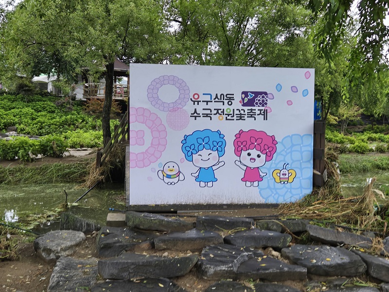 ▲ 지난 17일부터 폭우로 공주 유구색동수국정원이 형태를 알아볼수 없을 정도록  흙으로 덥여 있다.ⓒ독자제보