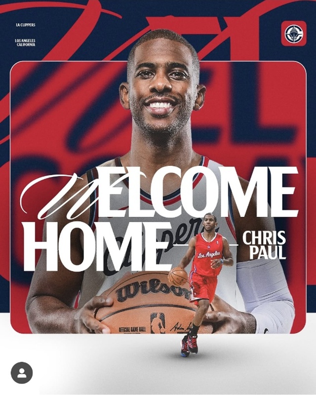 ▲ '포인트 갓' 크리스 폴이 전성기를 구가한 친정팀 LA 클리퍼스로 복귀했다. LA 클리퍼스 인스타그램 갈무리. ⓒlaclippers