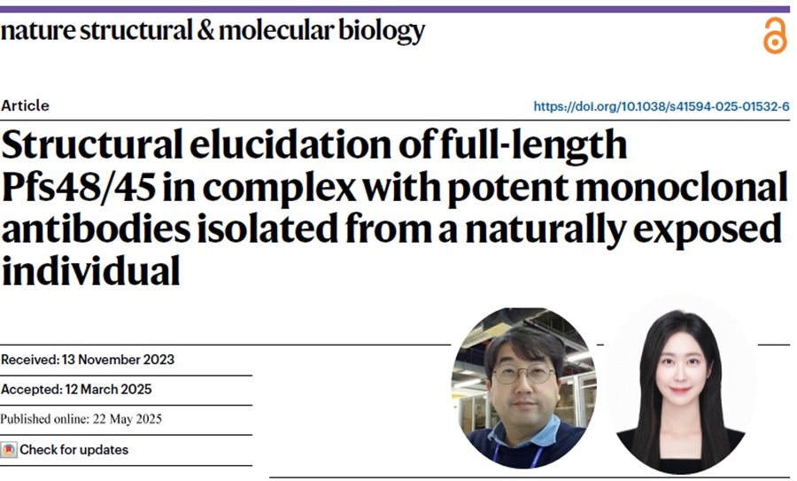▲ 오송첨단의료산업진흥재단 (KBIOHealth·이사장 이명수) 신약개발지원센터 연구진이 HDX-MS(수소/중수소 교환 질량분석) 기술을 통해 말라리아 기생충 전파 차단 단백질 항체의 주요 결합 구조 정보(에피토프)를 밝혀 세계적인 구조생물학 전문 학술지 Nature Structural & Molecular Biology에 최근 게재했다. ⓒKBIOHealth