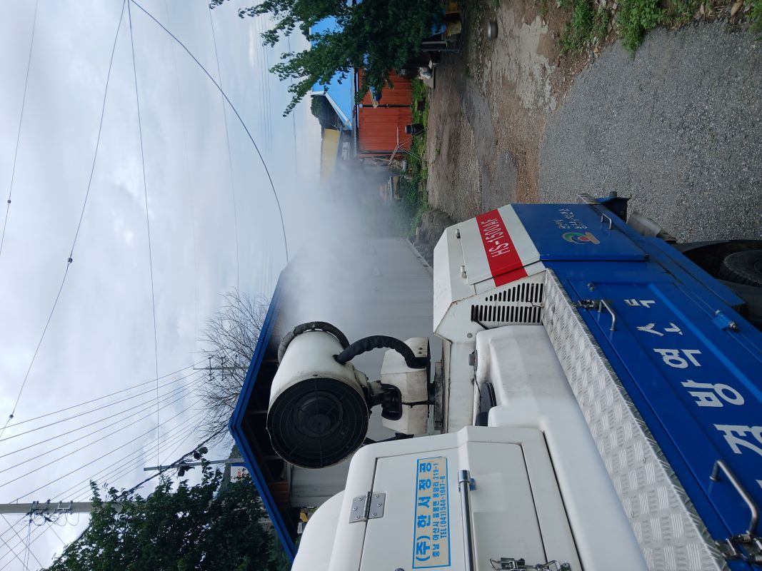 ▲ 천안시가 집중호우로 인한 침수지역에 대해 방역을 실시하고 있다.ⓒ천안시