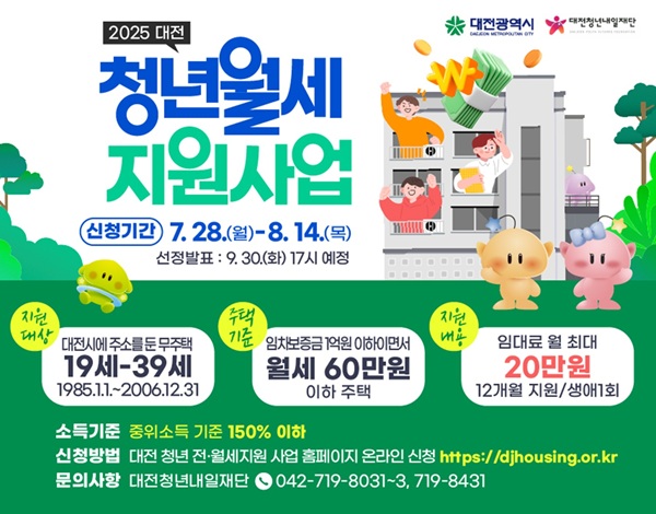 ▲ 청년 월세 지원 모집 안내 포스터.ⓒ대전시