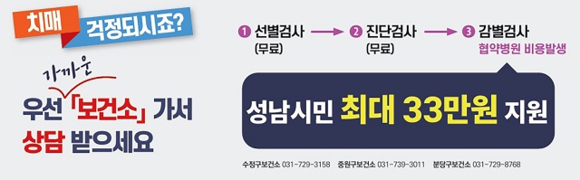 ▲ 성남시 치매 감별검사 본인부담금 지원 사업 안내 포스터. ⓒ성남시 제공