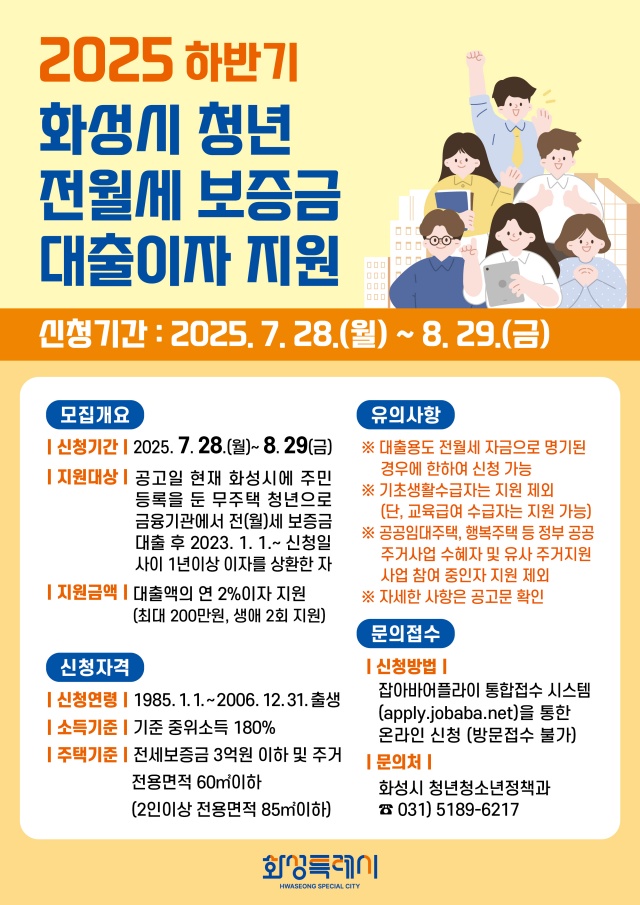 ▲ 청년 전월세 보증금 대출이자 지원사업 안내문ⓒ화성시 제공