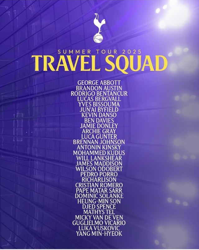 ▲ 프리시즌 아시아투어 명단. 사진=토트넘 홋스퍼 FC 인스타그램 갈무리. ⓒspursofficial